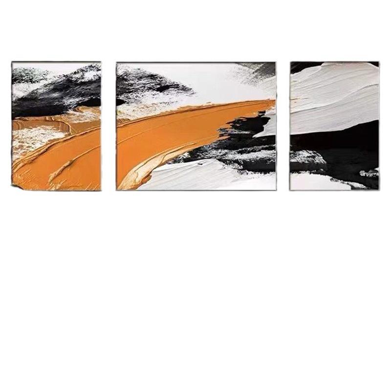 纯手绘油画抽象橙色三联客厅装饰画肌理沙发背景墙轻奢挂画立体