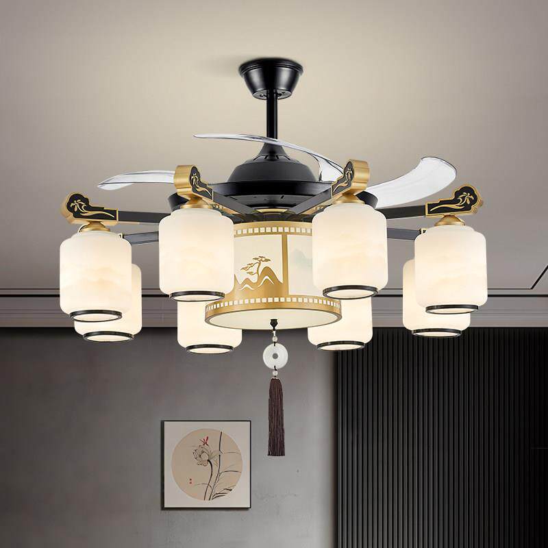 新中式吊扇灯吊扇灯隐形一体饭厅客厅吊灯吊扇一体带灯大气中国风