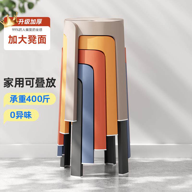 塑料凳子加厚家用餐桌熟胶凳简约高板凳北欧客厅靠背方圆风车登子