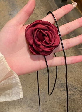 纯欲风玫瑰脖子系花项链女高级感锁骨链项圈配饰花朵颈链