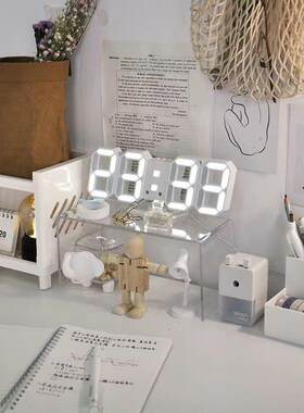 ins简约LED3D数字闹钟智能插电装饰客厅挂钟夜光床头白色电子钟表