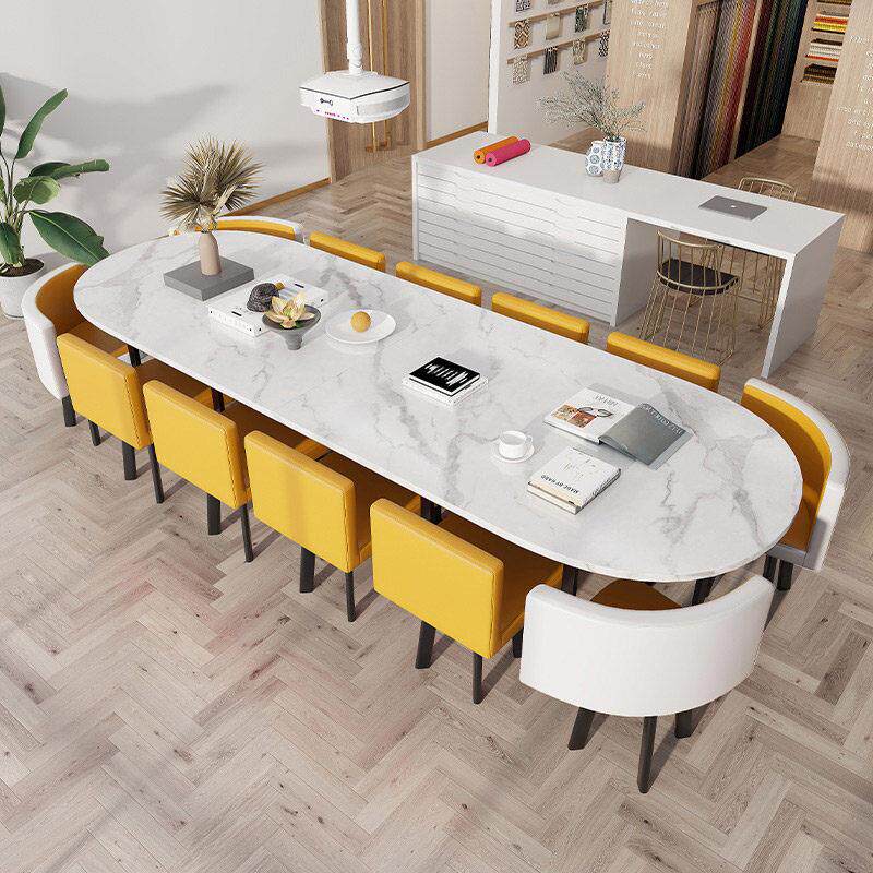 KETU椭圆形白色会议桌简约现代8-12人简易长条桌子阅览室桌椅组合