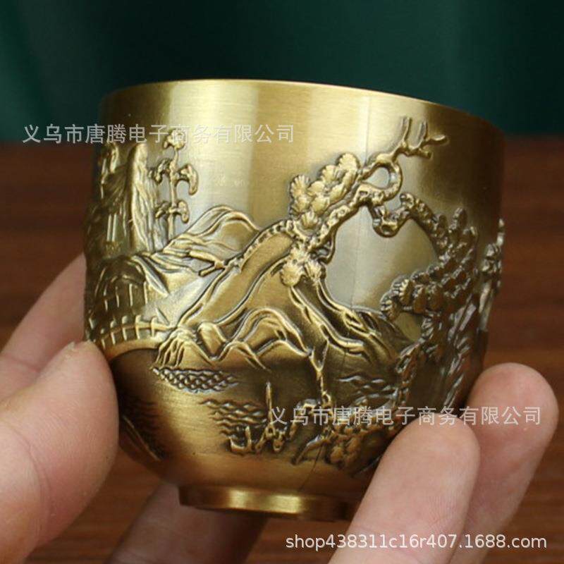 新款直销纯铜山水杯摆件办公室茶具黄铜工艺品金属小礼品