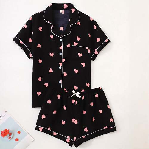 Valentine Day Bow Tie Plaid Print Women Pajama Set Pjs