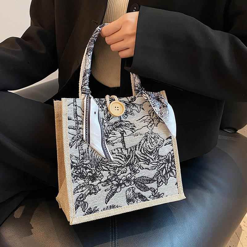 夏季外出时尚手提便当包女ins帆布包高级感手拎生日伴手礼品袋子图片