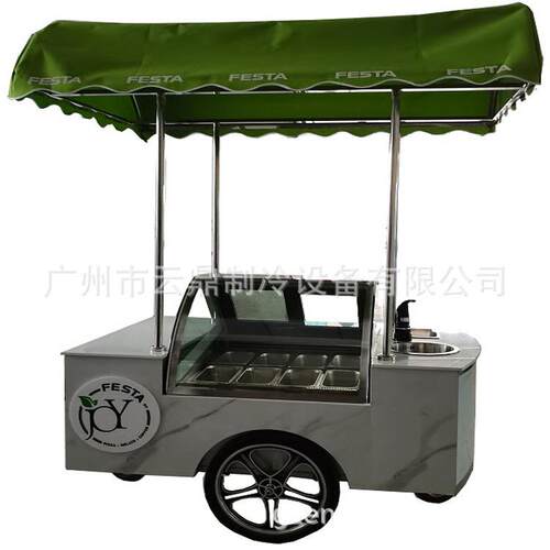 厂家新款8盘冰淇淋花车gelatocart110V户外冰激凌手推车