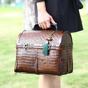 精品高档茶箱手提箱 覆古名家收藏竹编包可携式竹包中式民国风箱