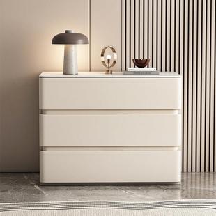 大坪数高档岩板皮质床头柜现代简约实木大尺寸三层宽体床边收纳柜