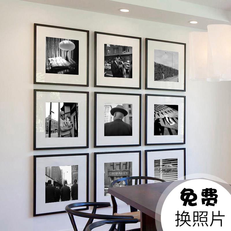 相框挂墙定制黑白照片摄影装饰画 画九宫格艺术微喷 免费换自己照