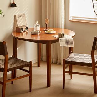 W6全实木餐桌可伸缩圆桌可方可圆两用饭桌家用折叠变形桌子小户型