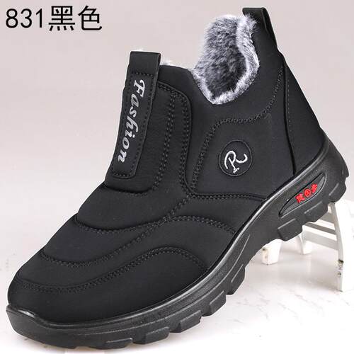 高档北京布鞋水男冬加绒保暖高帮爸爸棉靴老滑防中老防年软底老人