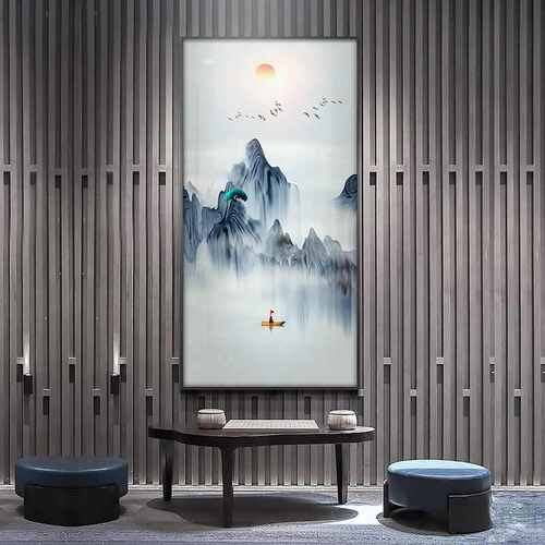 金丝青山玄关装饰画现代抽象意境山水画玄幻走廊挂画过道装饰壁画