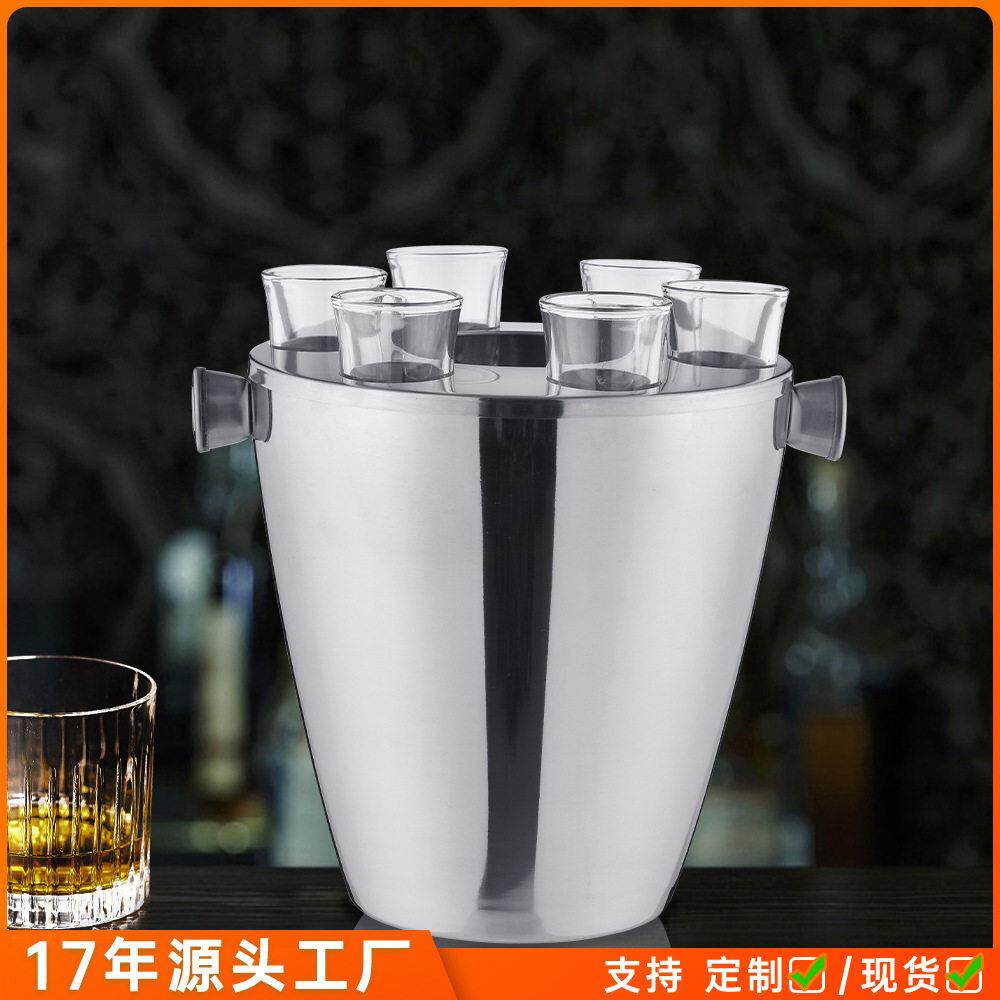 3升超大冰桶不锈钢野餐饮料桶户外可乐啤酒冰桶商用带6个小玻璃杯