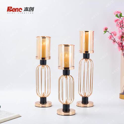 跨境亚马逊金色烛台欧式复古铁艺蜡烛浪漫圣诞蜡烛台拍摄摆件道具