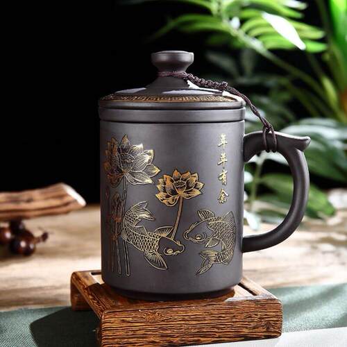 宜兴大容量紫砂杯男士带盖子泡茶杯茶具办公室陶瓷家用个人水杯手