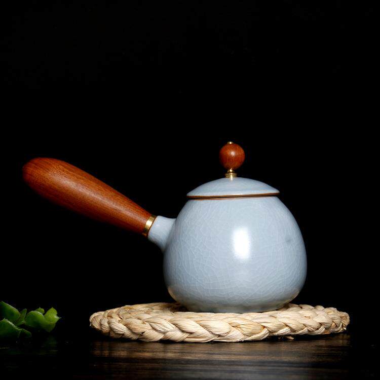 蓝汝窑侧把高圆壶汝瓷大号码水泡茶壶汝窑具ch04陶茶瓷壶单壶天玛