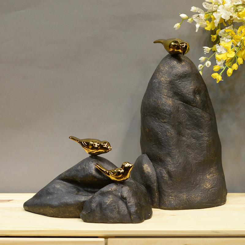 意现代饰装饰摆饰EOD客厅摆件工艺品山峰创石头鸟品桌面摆件