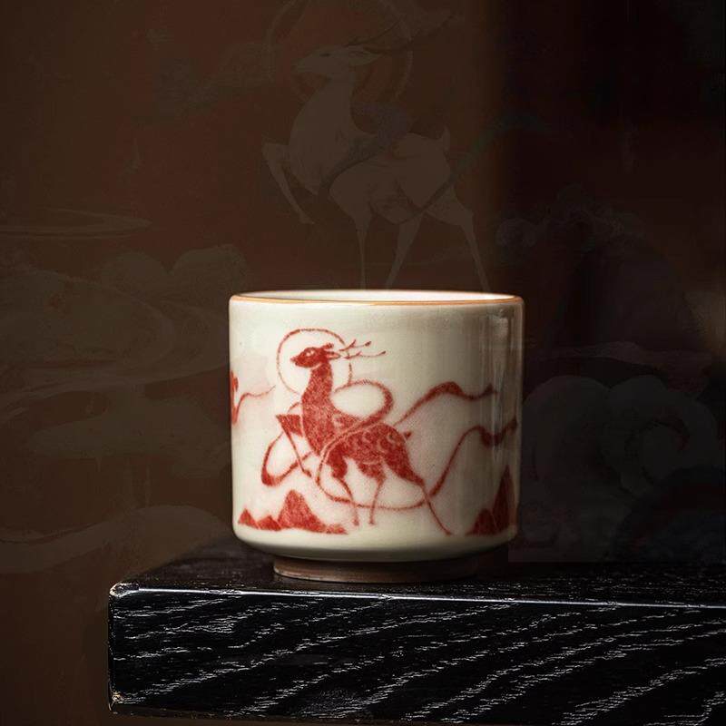 敦煌九色鹿复古中国风茶杯个人专用家用送礼功夫茶具主人杯德化瓷
