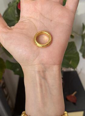 古法黄金色泥鳅背丘壑戒指女复古简约感素圈食指戒国潮新中式指环