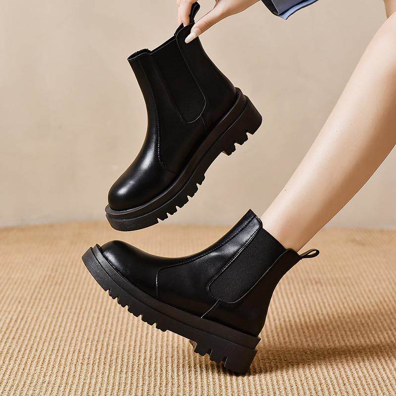 Women's Korean round toe elastic ankle boots松紧套脚女短靴