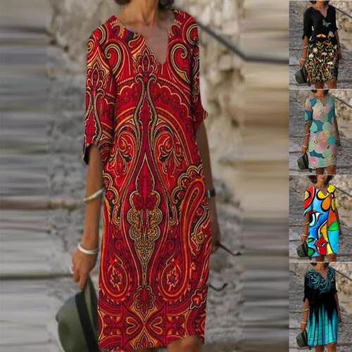 Printed dress for middle-aged and elderly women, medium