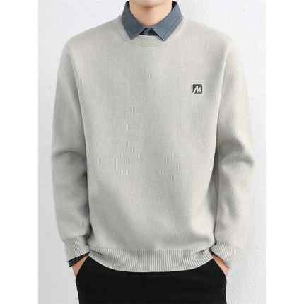 高底假两件套针织男式衬衫领2025秋冬新款针织底裤男式上衣1215u