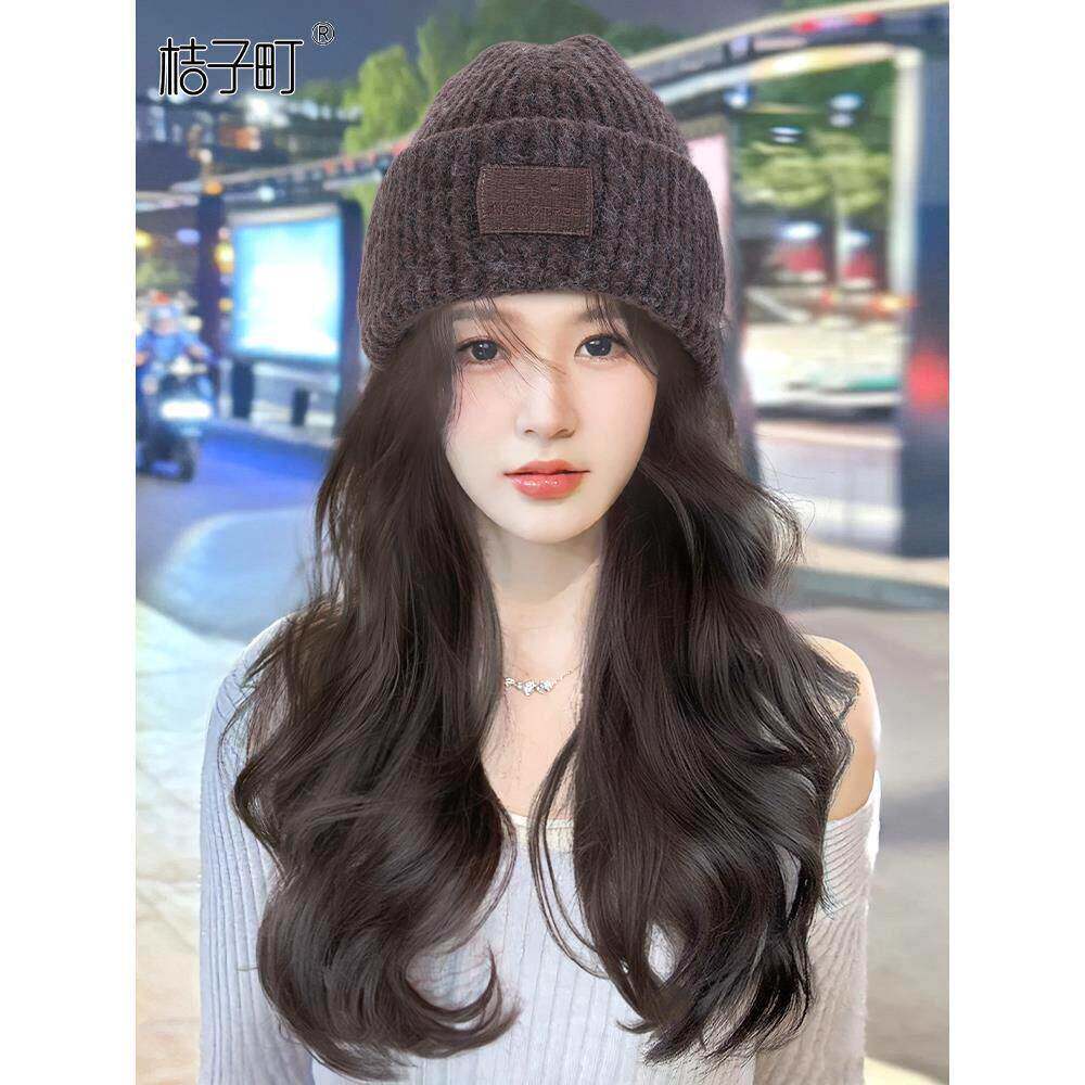 2025新款帽子假发一体女羊毛帽子款新款冬季全真发带戴帽子全头套