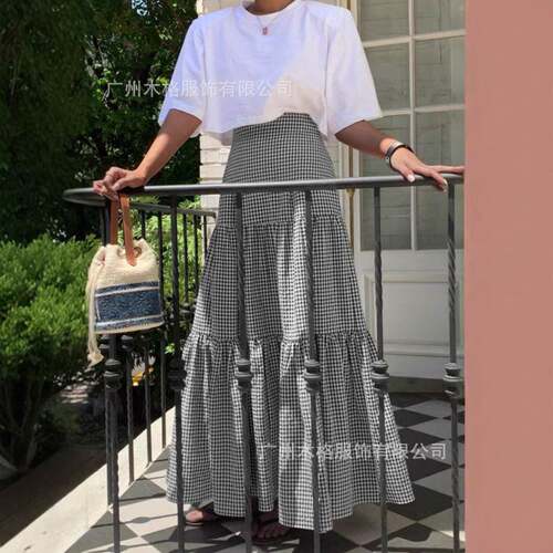 Women's French Vintage Casual Plaid Skirt Bottoms High