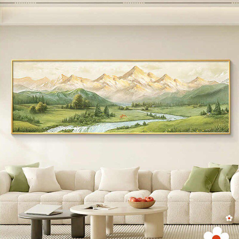 日照金山客厅装饰画高档山水风景油画沙发背景墙挂画2026新款壁画