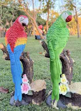 仿真鹦鹉雕塑摆件户外庭院装饰用品办公室动物摆件小鸟树脂工艺品