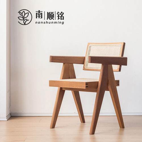 红白用餐设计设计师白蜡吃饭椅子子网复古实木昌迪加尔复古风家用