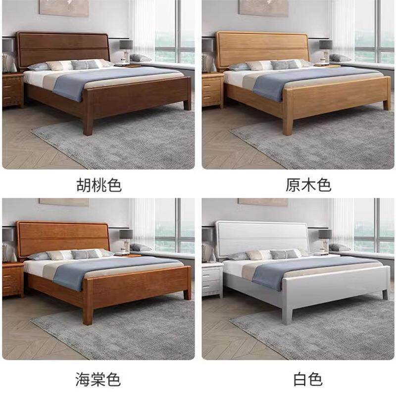 中式实木床橡胶木床现代简约出租公寓家用主卧婚床储物床单双人床