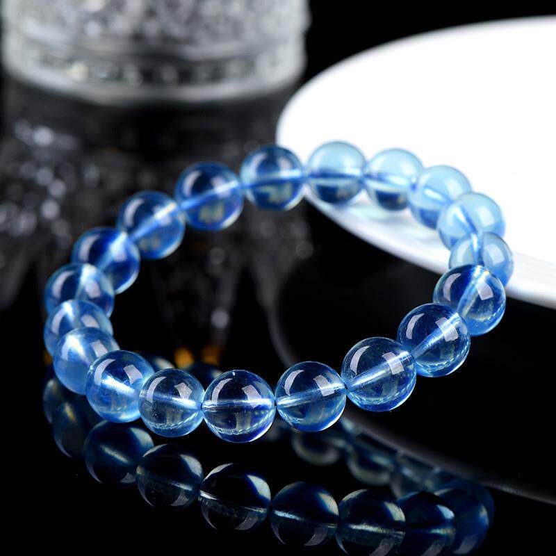 天然冰种魔鬼蓝圆珠手链 冰种紫光海蓝宝散珠手串 直播供货