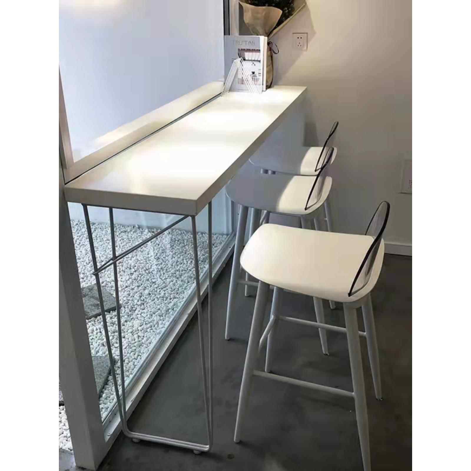 白色实木吧台桌简约现代长条桌家用阳台休闲小吧台奶茶店高脚桌椅