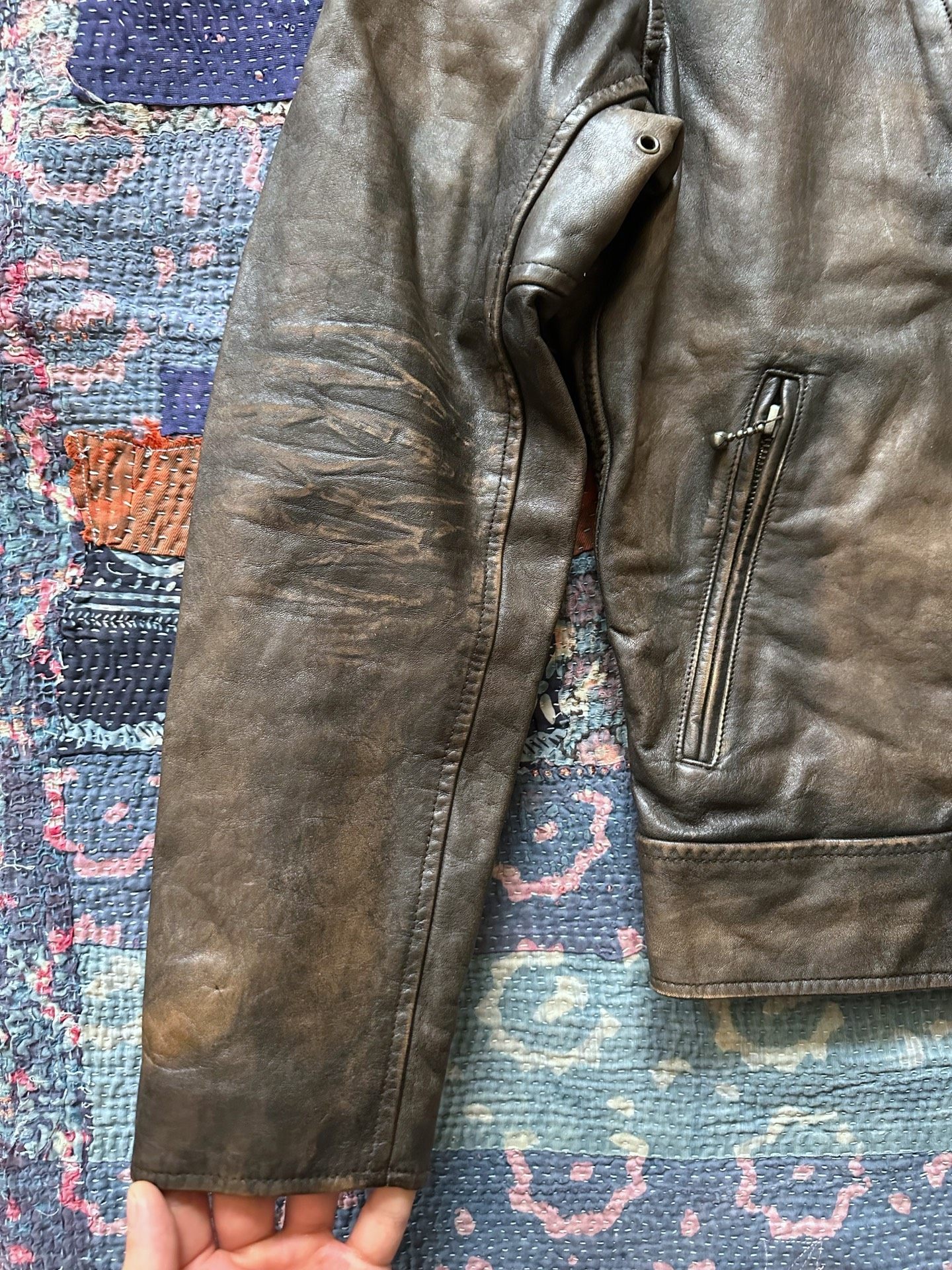 Polo Ralph Lauren Brown Distressed Biker Jacket — label