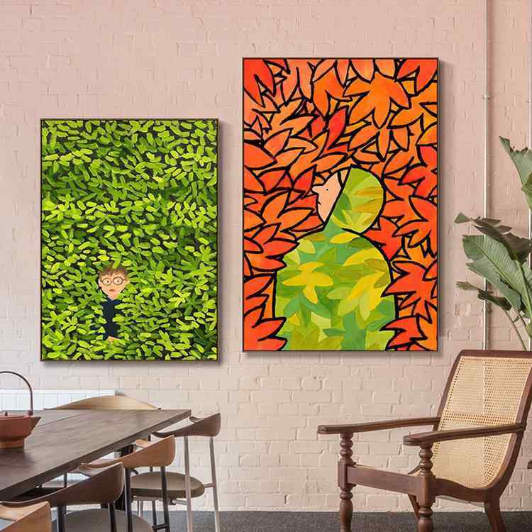 小清新创意插画秋季枫叶大客厅地板装饰画家居贴纸印刷海报画芯,个性定制/设计服务/DIY,写真/海报印制,淘宝优惠券,粉丝福利购,淘宝优惠卷