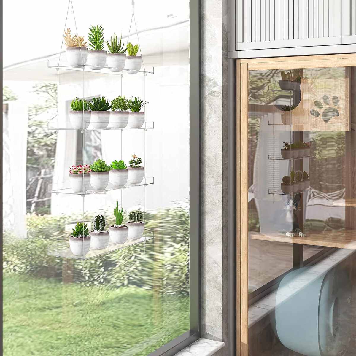 亚克力透明植物架高度可调悬挂室内壁挂植物支架花盆收纳展示支架