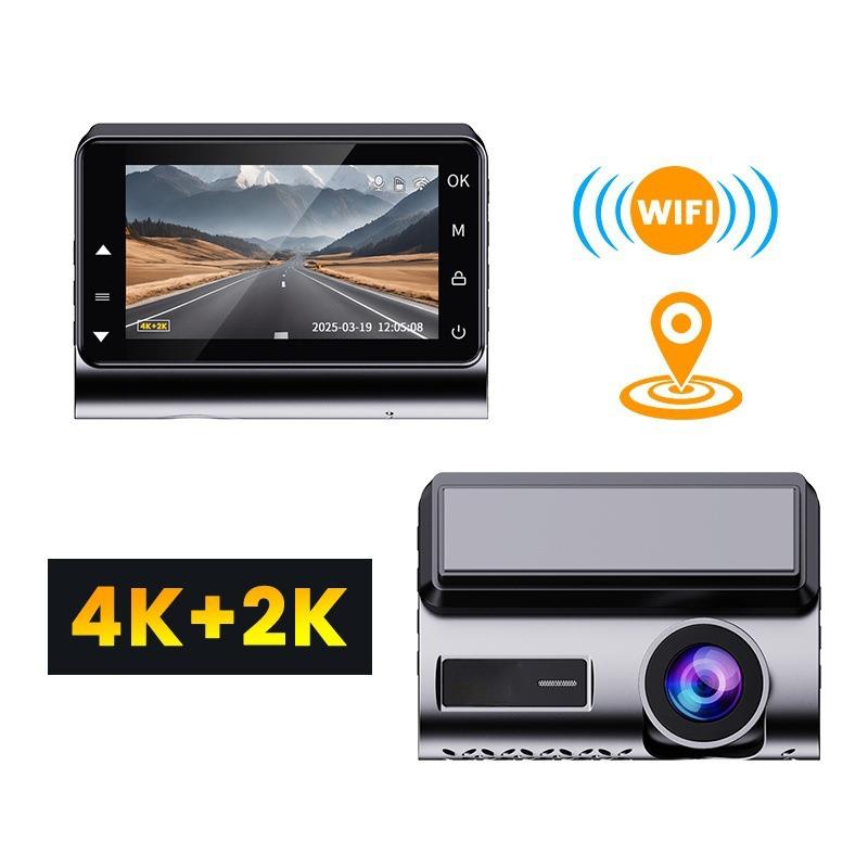 新款3寸高清4K+2K行车记录仪前后双录夜视高清车载记录仪WiFi