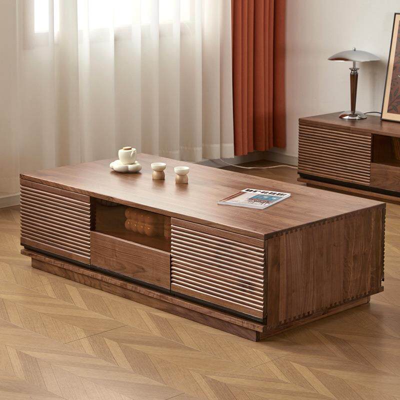 北美黑胡桃全实木茶几北欧小户型实木茶桌客厅家用电视柜茶几组合