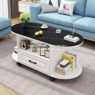 简约客厅茶几视柜组合璃572圆形钢化玻电几轻奢现代小户型茶台茶