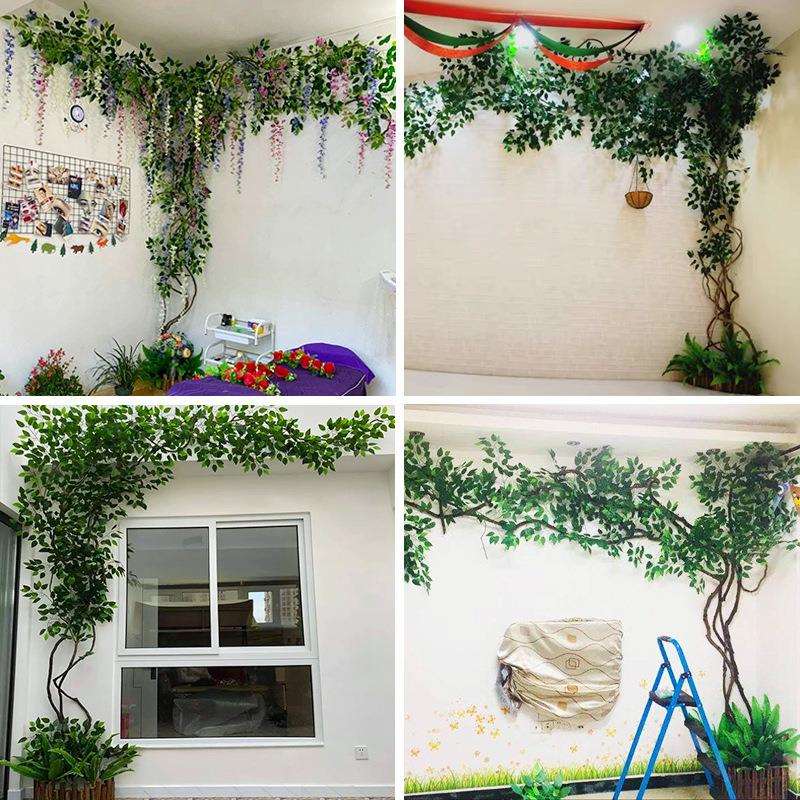 仿真树叶树枝树藤假花藤蔓藤条室内客厅墙面阳台绿植物墙装饰造景