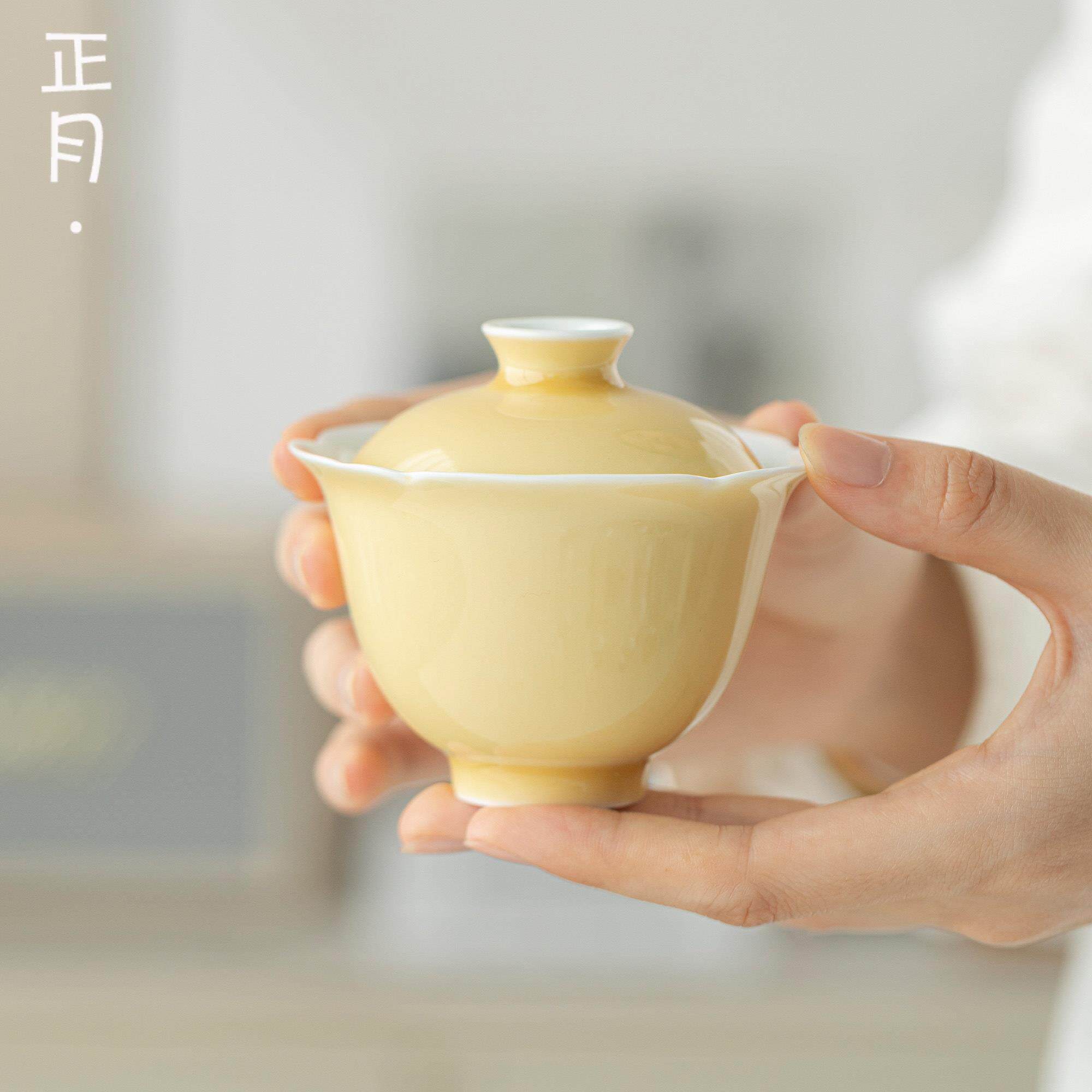 正月釉下彩原矿釉花边盖碗马卡龙糖果色清新陶瓷二才泡茶碗不烫手