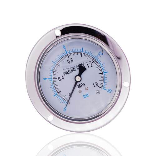 供应全钢耐震压力表轴向带前边面板式埋入式崁入式YN100ZT 1.6MPA