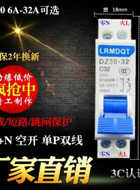 工厂直销空开 断路器DZ30 1P+N32A16A单P单片双线 线家用小型空气
