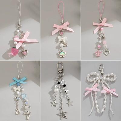 Y2K Pretty Butterfly Bow Knot Pearl Enamel Keychain Flying I