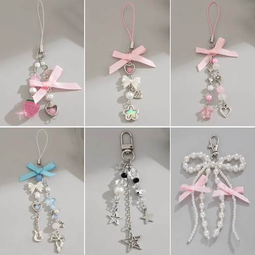 Y2K Pretty Butterfly Bow Knot Pearl Enamel Keychain Flying I