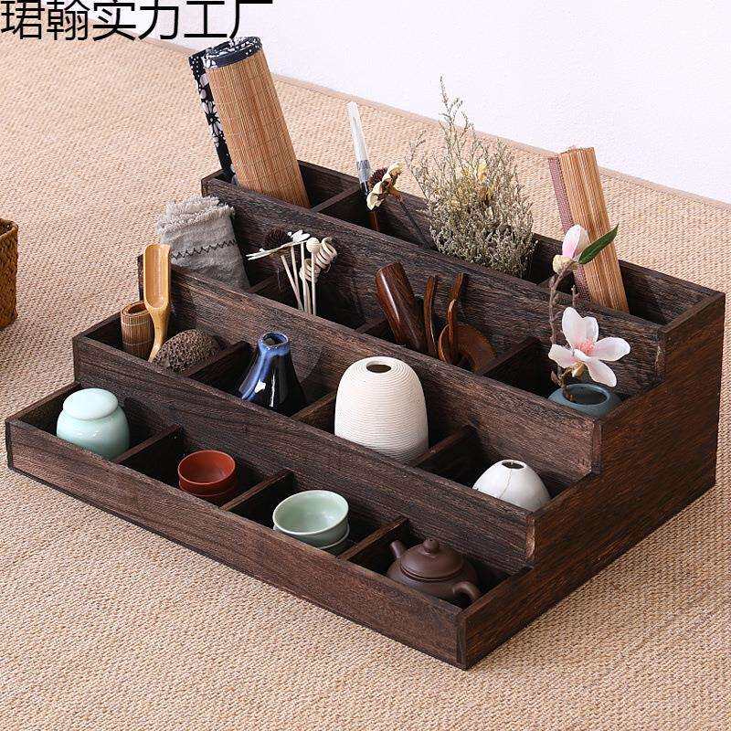 桌面实木收纳盒置物架博古架茶道零配茶具茶杯架茶托茶棚杯托念冬