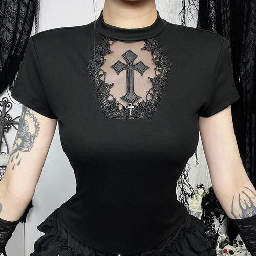 T-shirt cross short sleeved top T恤十字架短袖上衣