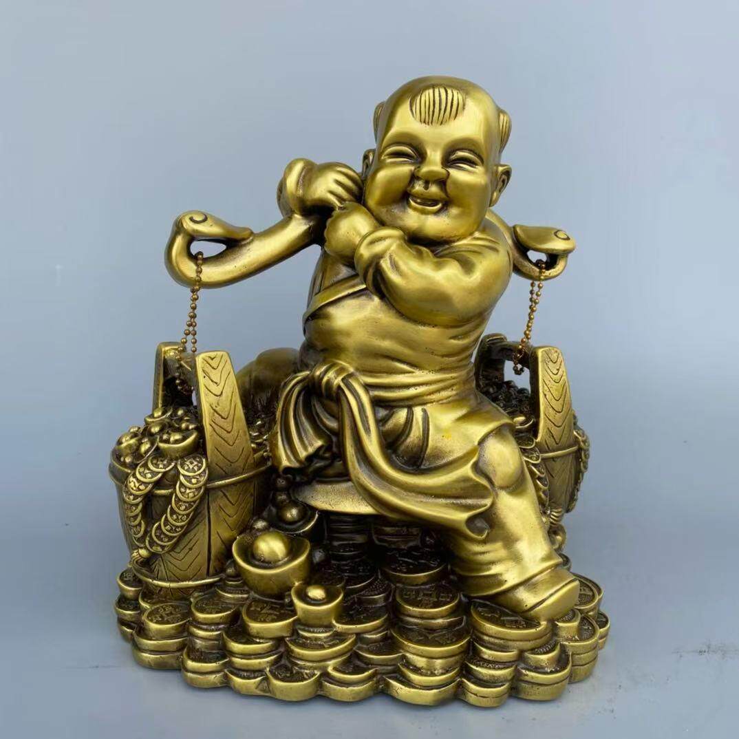 纯铜招财童子摆件善财运财挑财送财童子家居办公桌面装饰工艺礼品