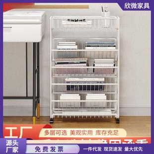 厂家批发现货零食收纳架储物架落地简易书架多层带轮可移动小推车